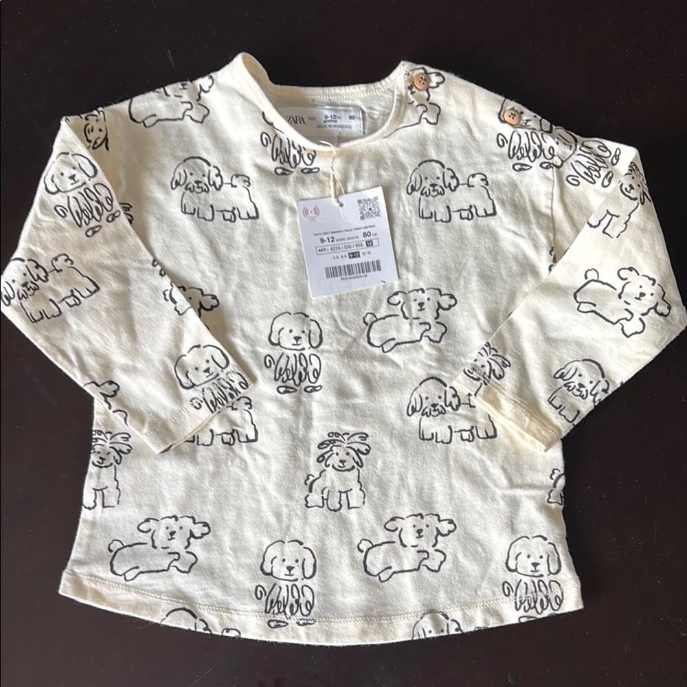 Zara Cream and Black Long Sleeve Tee with Cartoon Animal Print
